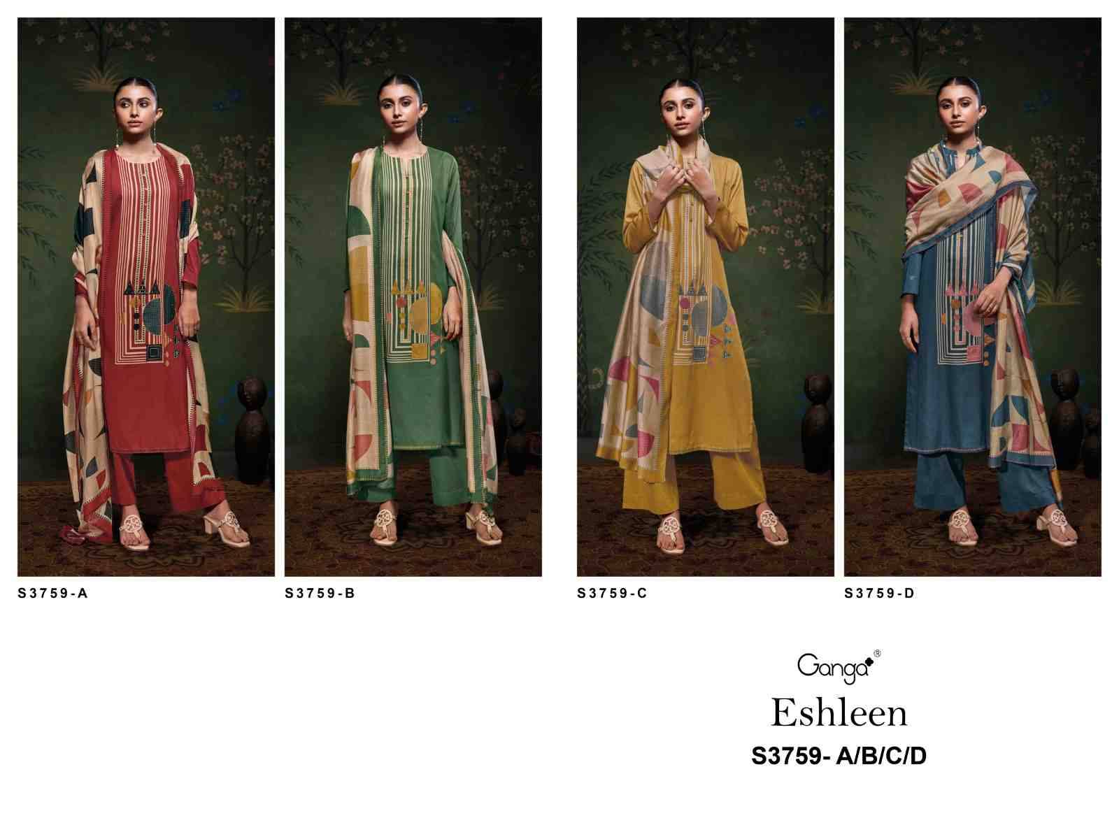 Eshleen-3759 By Ganga Fashion 3759-A To 3759-D Series Beautiful Festive Suits Colorful Stylish Fancy Casual Wear & Ethnic Wear Pure Cotton Satin Dresses At Wholesale Price