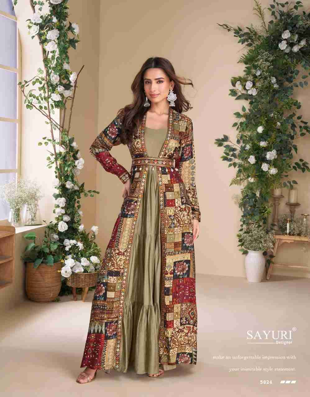Janvi By Sayuri 5824 To 5827 Series Designer Beautiful Collection Occasional Wear & Party Wear Georgette Gowns With Shrug At Wholesale Price