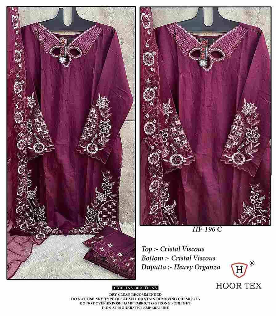 Hoor Tex Hit Design HF-196 Colours By Hoor Tex HF-196-A To HF-196-C Series Designer Festive Pakistani Suits Collection Beautiful Stylish Fancy Colorful Party Wear & Occasional Wear Viscose Dresses At Wholesale Price