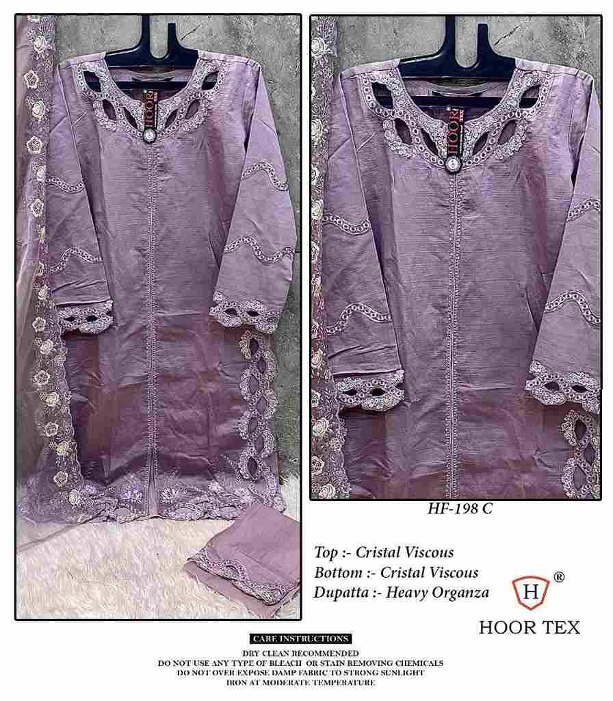Hoor Tex Hit Design HF-198 Colours By Hoor Tex HF-198-A To HF-198-C Series Designer Festive Pakistani Suits Collection Beautiful Stylish Fancy Colorful Party Wear & Occasional Wear Viscose Dresses At Wholesale Price