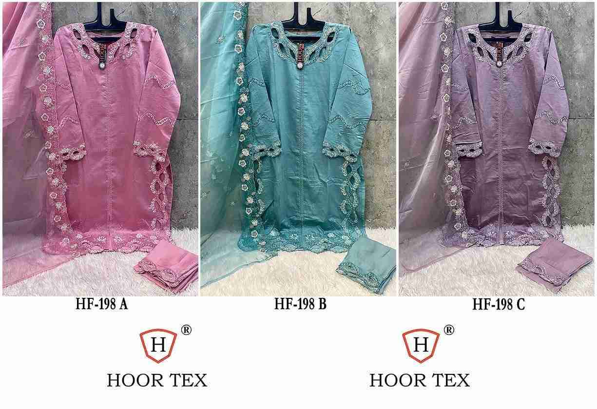 Hoor Tex Hit Design HF-198 Colours By Hoor Tex HF-198-A To HF-198-C Series Designer Festive Pakistani Suits Collection Beautiful Stylish Fancy Colorful Party Wear & Occasional Wear Viscose Dresses At Wholesale Price