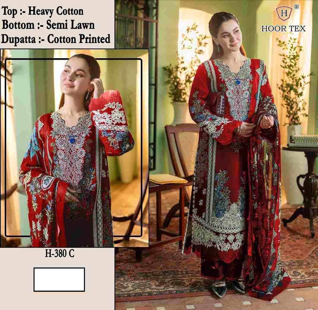 Hoor Tex Hit Design H-380 Colours By Hoor Tex H-380-A To H-380-D Series Designer Festive Pakistani Suits Collection Beautiful Stylish Fancy Colorful Party Wear & Occasional Wear Heavy Cotton With Embroidered Dresses At Wholesale Price