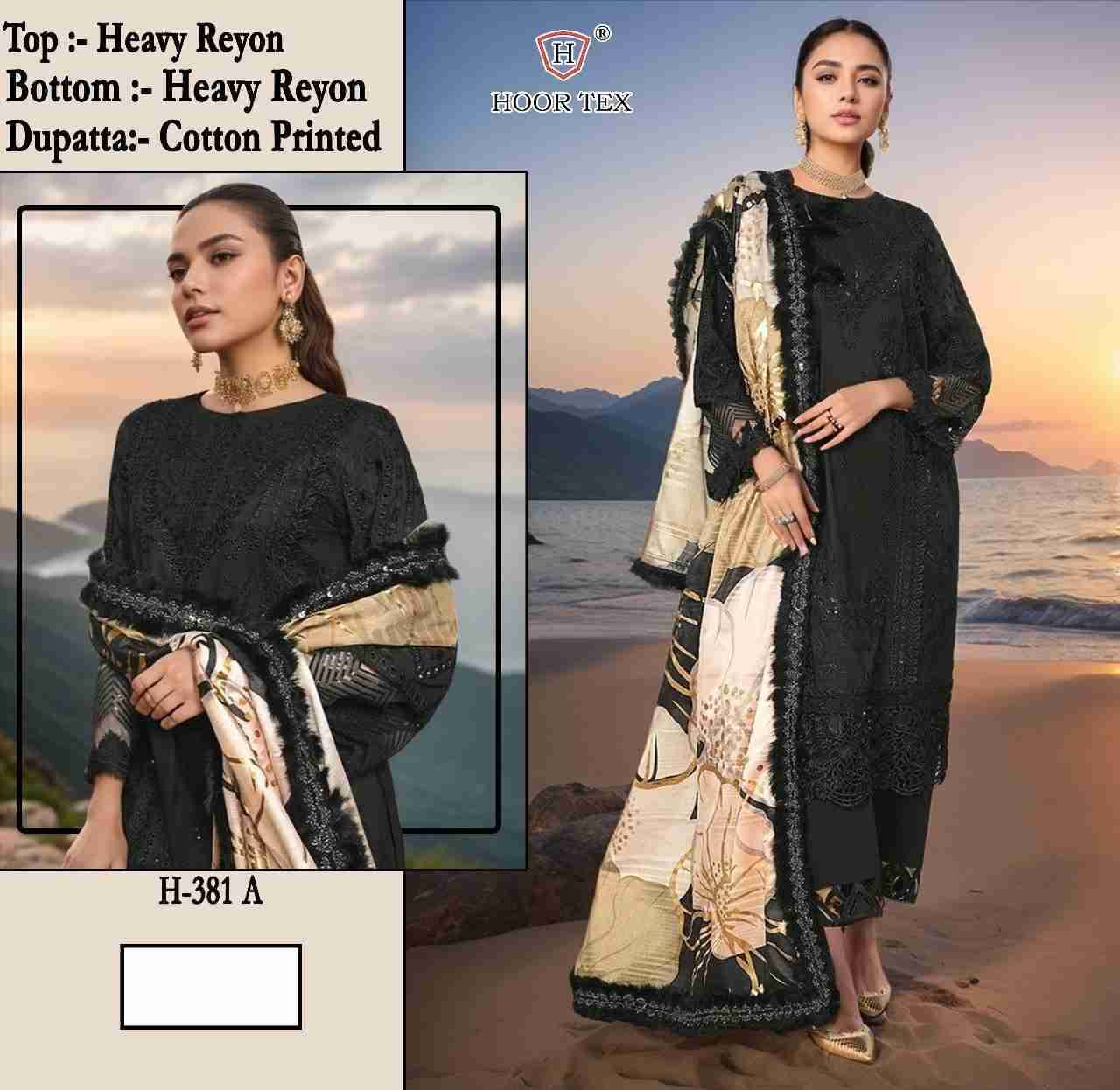 Hoor Tex Hit Design H-381 Colours By Hoor Tex H-381-A To H-381-D Series Designer Festive Pakistani Suits Collection Beautiful Stylish Fancy Colorful Party Wear & Occasional Wear Heavy Rayon With Embroidered Dresses At Wholesale Price