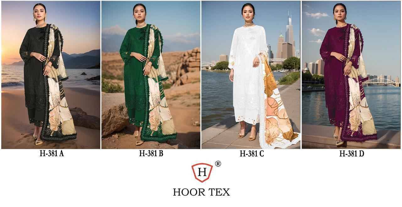 Hoor Tex Hit Design H-381 Colours By Hoor Tex H-381-A To H-381-D Series Designer Festive Pakistani Suits Collection Beautiful Stylish Fancy Colorful Party Wear & Occasional Wear Heavy Rayon With Embroidered Dresses At Wholesale Price