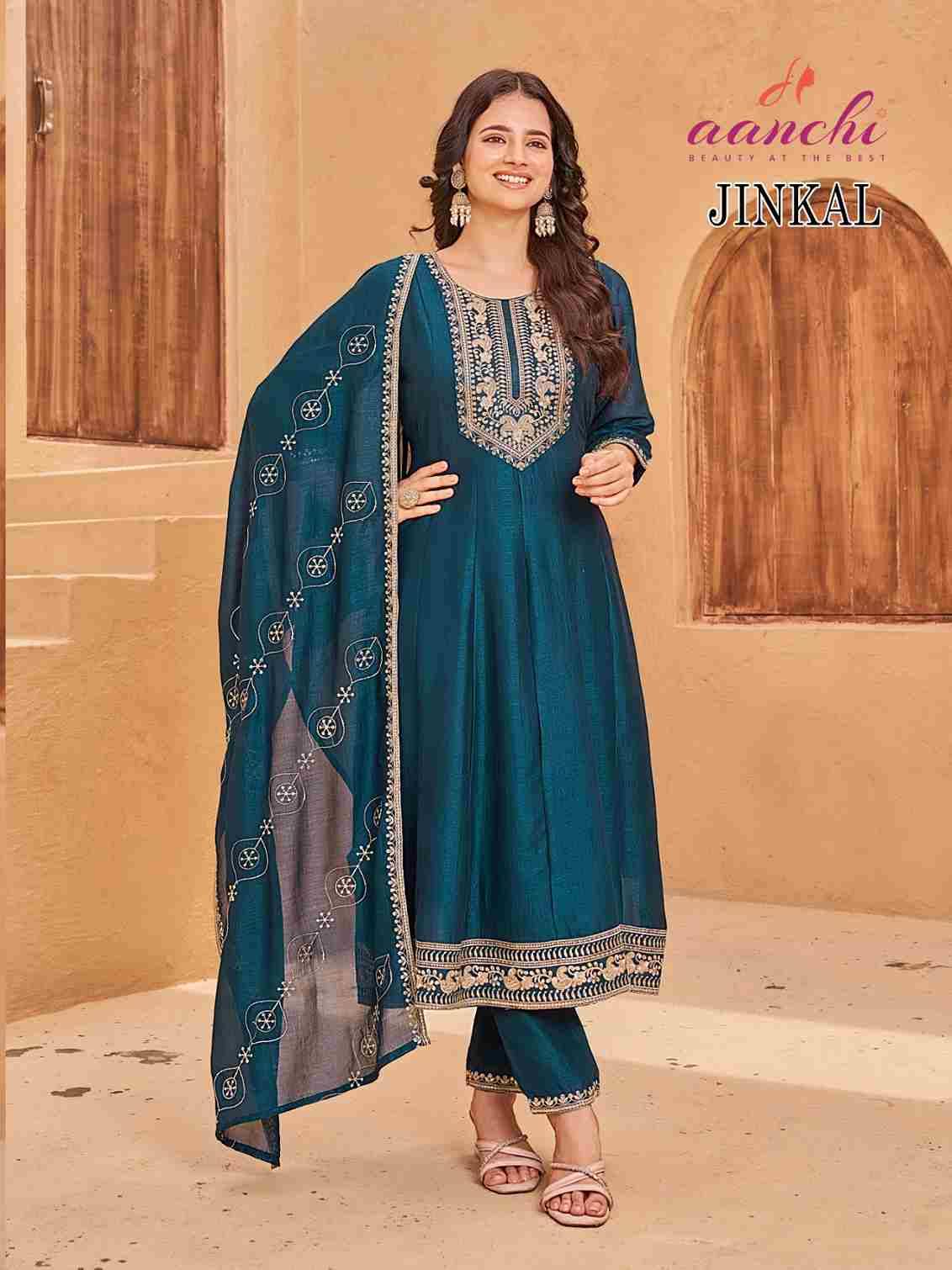 Jinkal By Aanchi 01 To 03 Series Beautiful Suits Colorful Stylish Fancy Casual Wear & Ethnic Wear Vichitra Silk Dresses At Wholesale Price