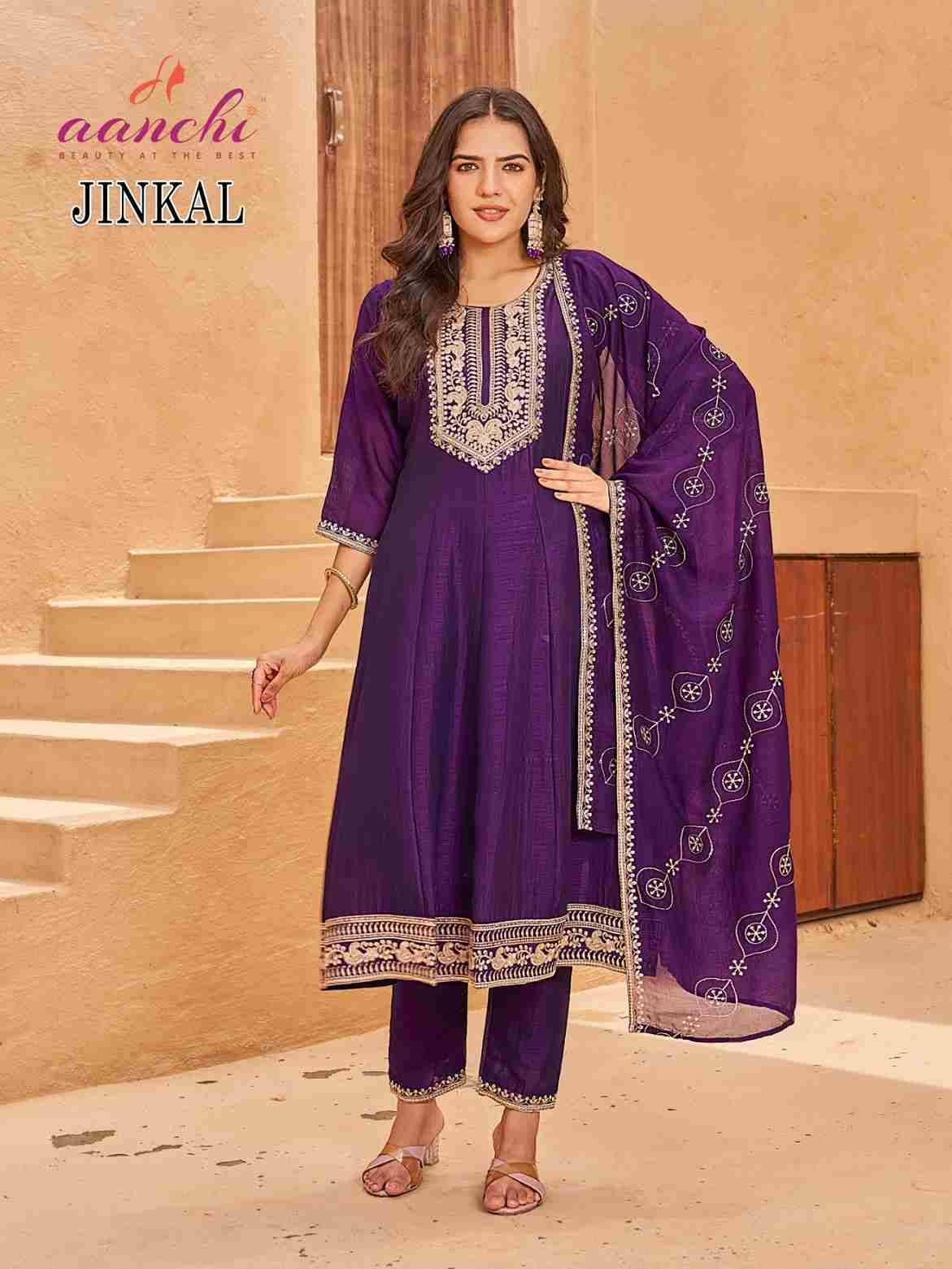 Jinkal By Aanchi 01 To 03 Series Beautiful Suits Colorful Stylish Fancy Casual Wear & Ethnic Wear Vichitra Silk Dresses At Wholesale Price