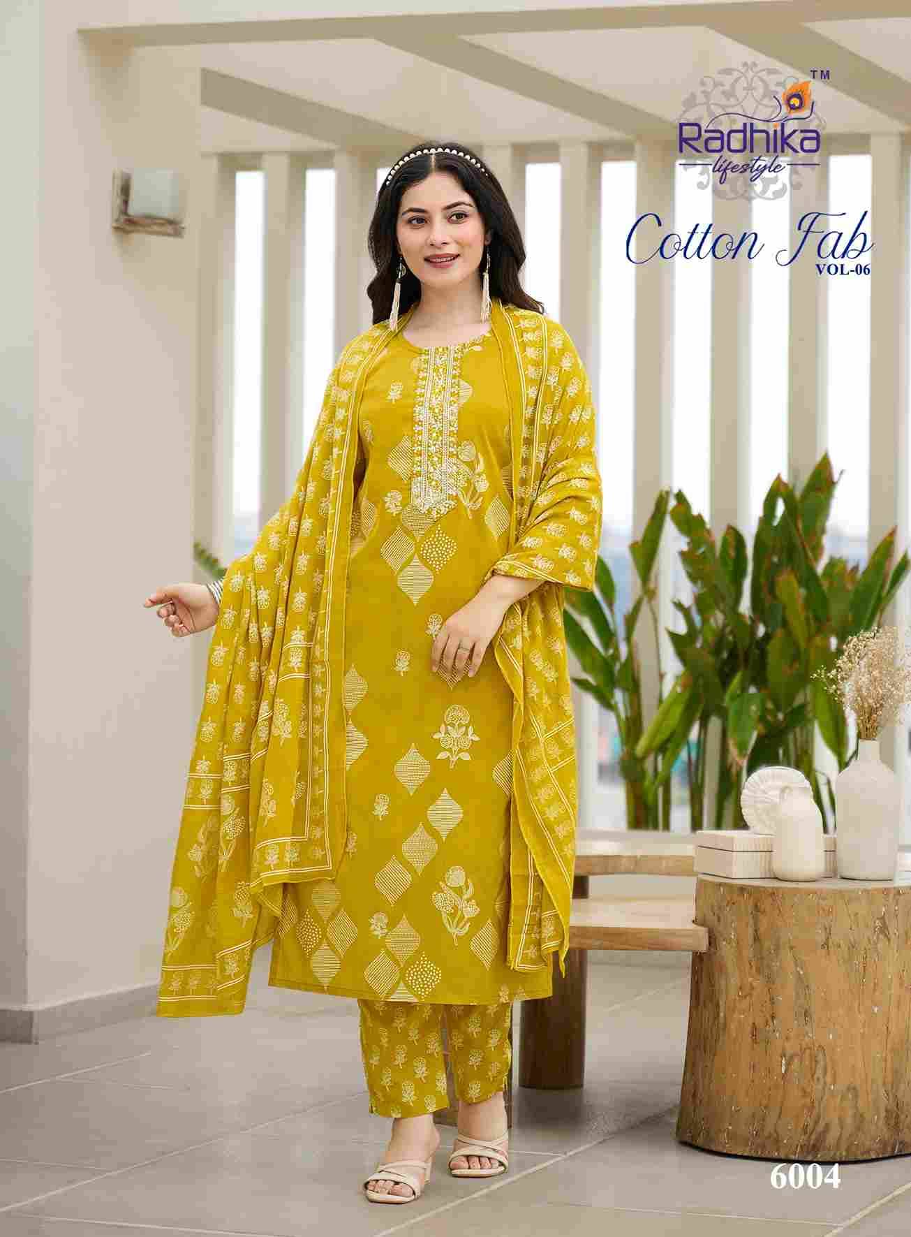 Cotton Fab Vol-6 By Radhika Lifestyle 6001 To 6008 Series Beautiful Stylish Festive Suits Fancy Colorful Casual Wear & Ethnic Wear & Ready To Wear Cotton Print Dresses At Wholesale Price