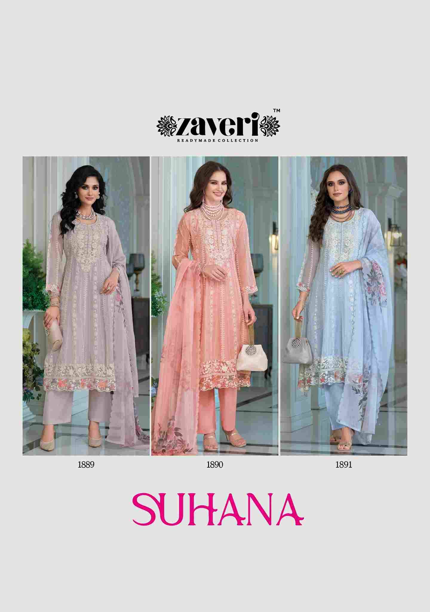 Suhana By Zaveri 1889 To 1891 Series Beautiful Festive Suits Colorful Stylish Fancy Casual Wear & Ethnic Wear Soft Organza Embroidery Dresses At Wholesale Price