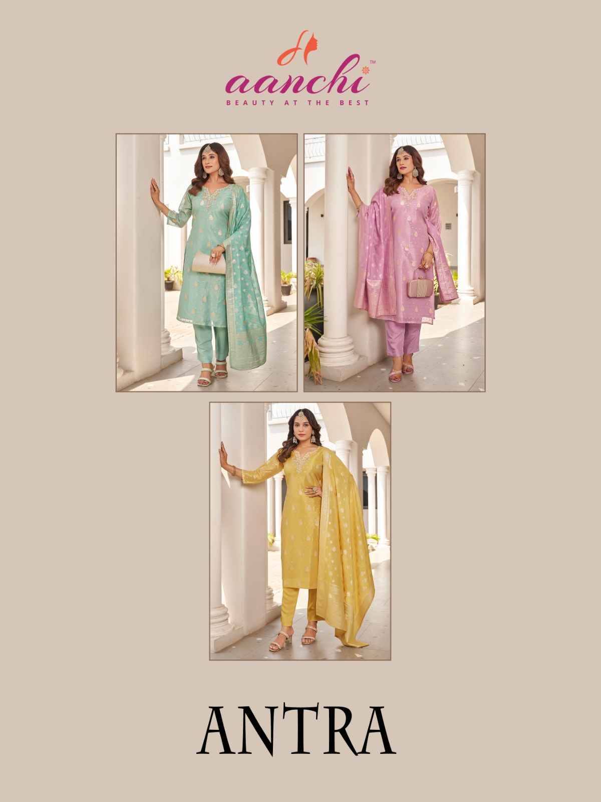 Antra By Aanchi 01 To 03 Series Beautiful Suits Colorful Stylish Fancy Casual Wear & Ethnic Wear Simmer Jacquard Dresses At Wholesale Price