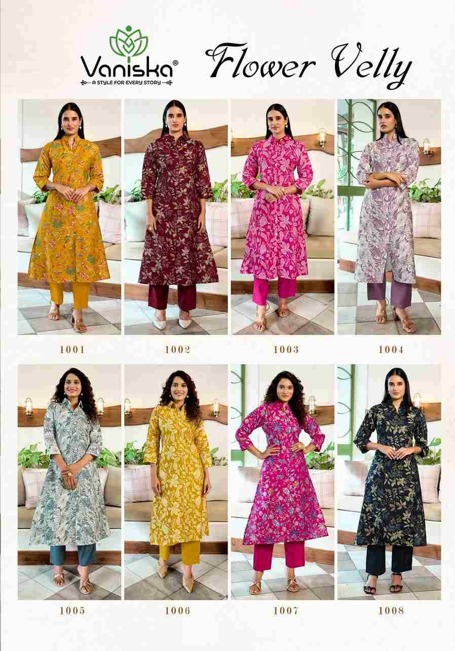 Flower Velly By Vaniska 1001 To 1008 Series Designer Stylish Fancy Colorful Beautiful Party Wear & Ethnic Wear Collection Vertican Print Kurtis With Bottom At Wholesale Price