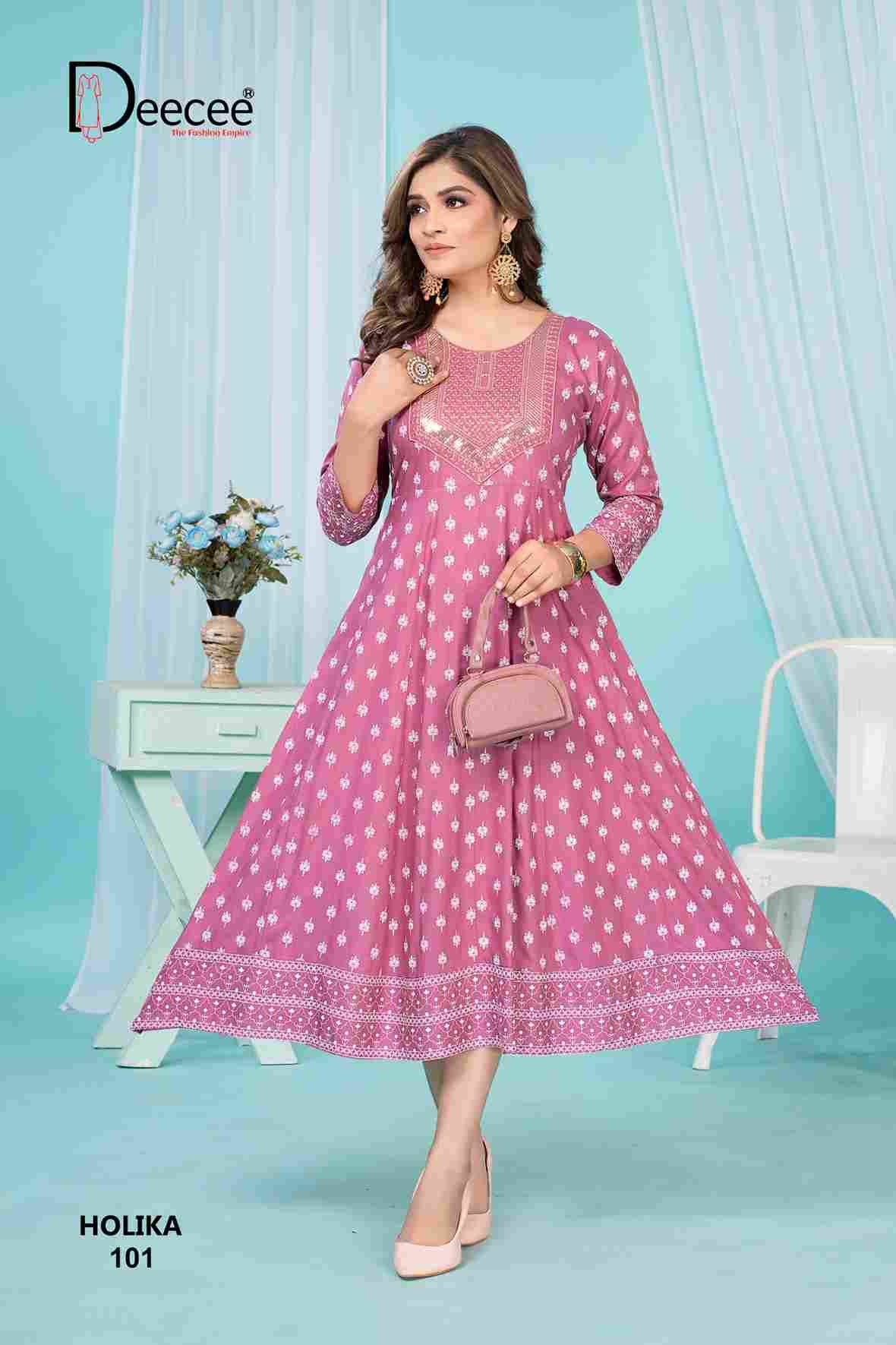 Holika By Dee Cee 101 To 106 Series Designer Stylish Fancy Colorful Beautiful Party Wear & Ethnic Wear Collection Heavy Rayon Kurtis At Wholesale Price