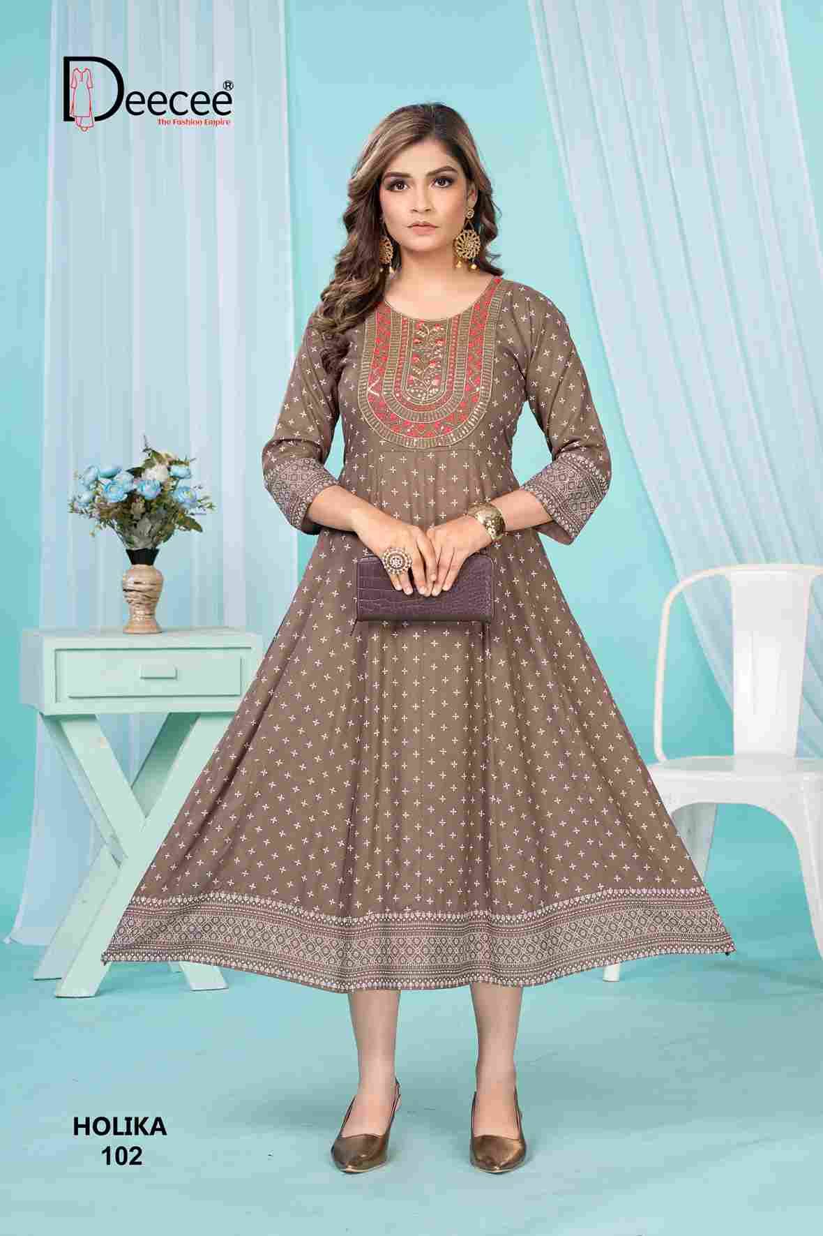 Holika By Dee Cee 101 To 106 Series Designer Stylish Fancy Colorful Beautiful Party Wear & Ethnic Wear Collection Heavy Rayon Kurtis At Wholesale Price