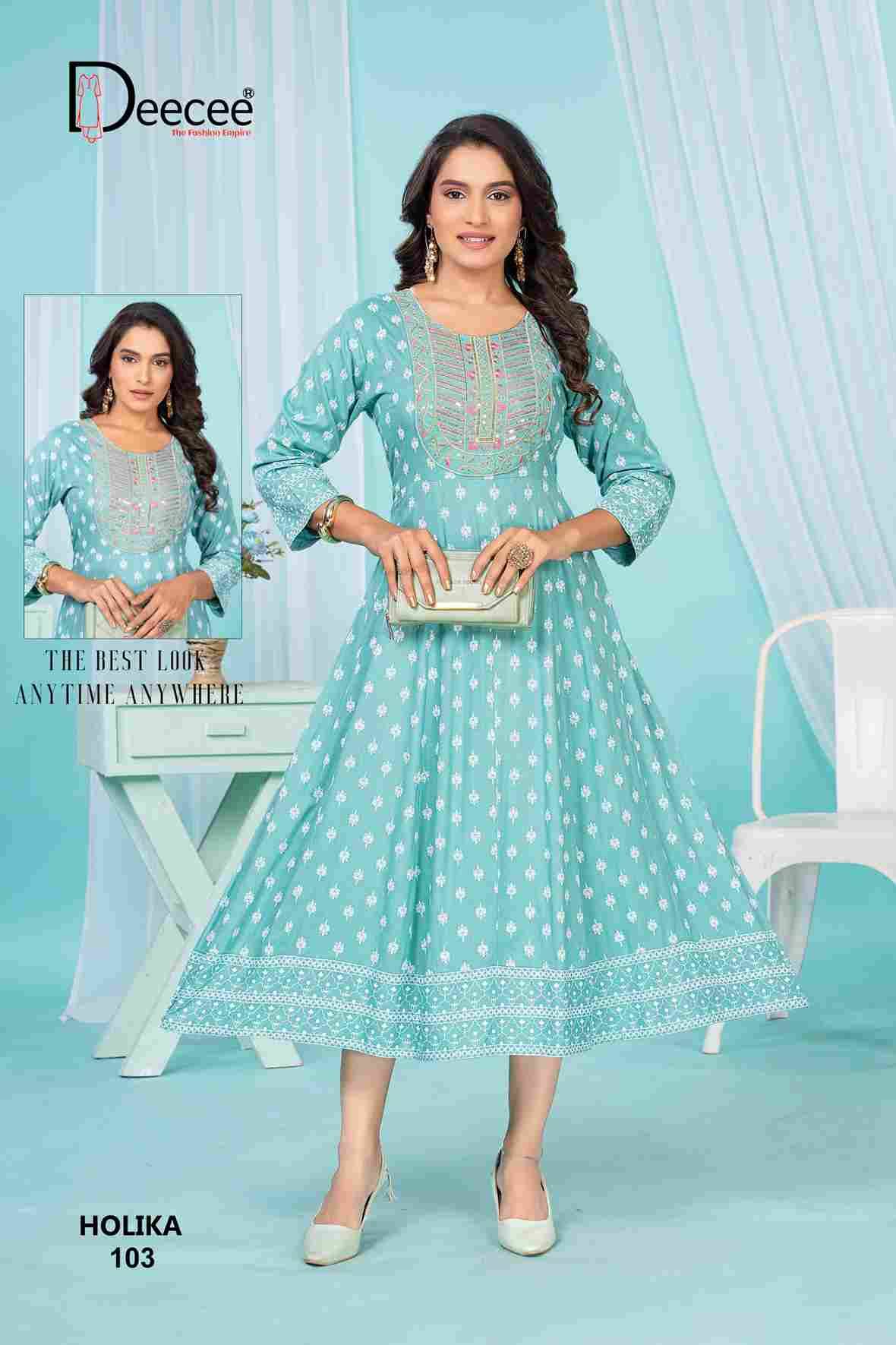 Holika By Dee Cee 101 To 106 Series Designer Stylish Fancy Colorful Beautiful Party Wear & Ethnic Wear Collection Heavy Rayon Kurtis At Wholesale Price