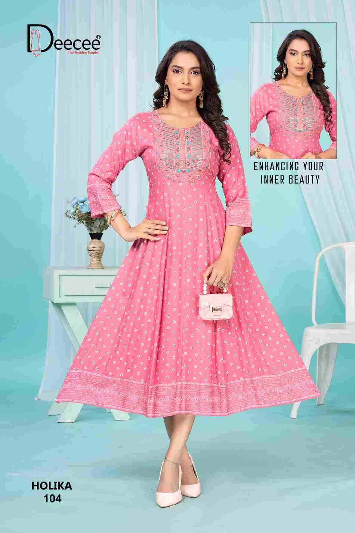 Holika By Dee Cee 101 To 106 Series Designer Stylish Fancy Colorful Beautiful Party Wear & Ethnic Wear Collection Heavy Rayon Kurtis At Wholesale Price