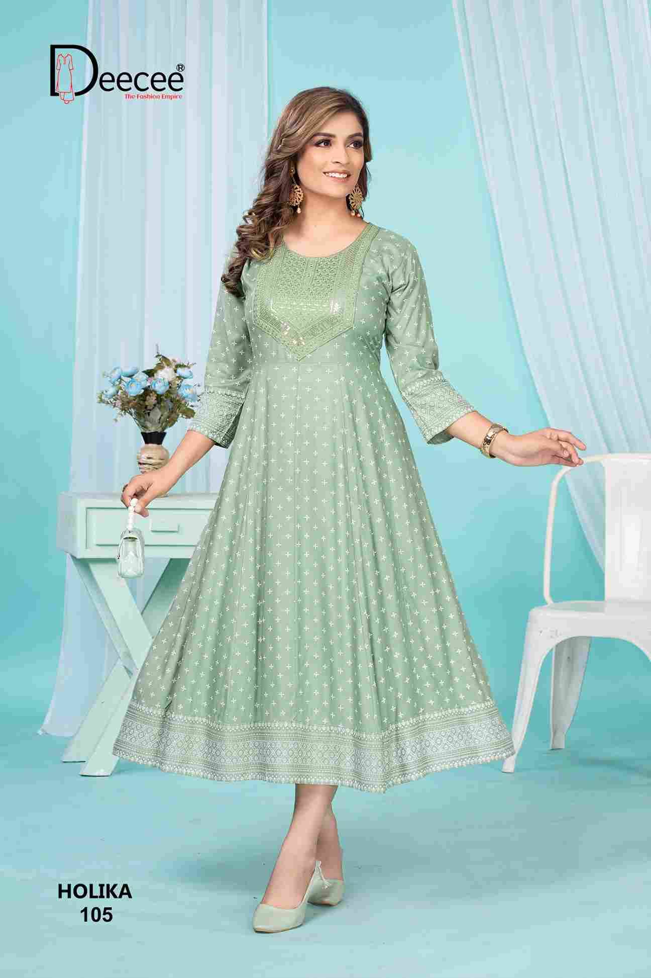 Holika By Dee Cee 101 To 106 Series Designer Stylish Fancy Colorful Beautiful Party Wear & Ethnic Wear Collection Heavy Rayon Kurtis At Wholesale Price