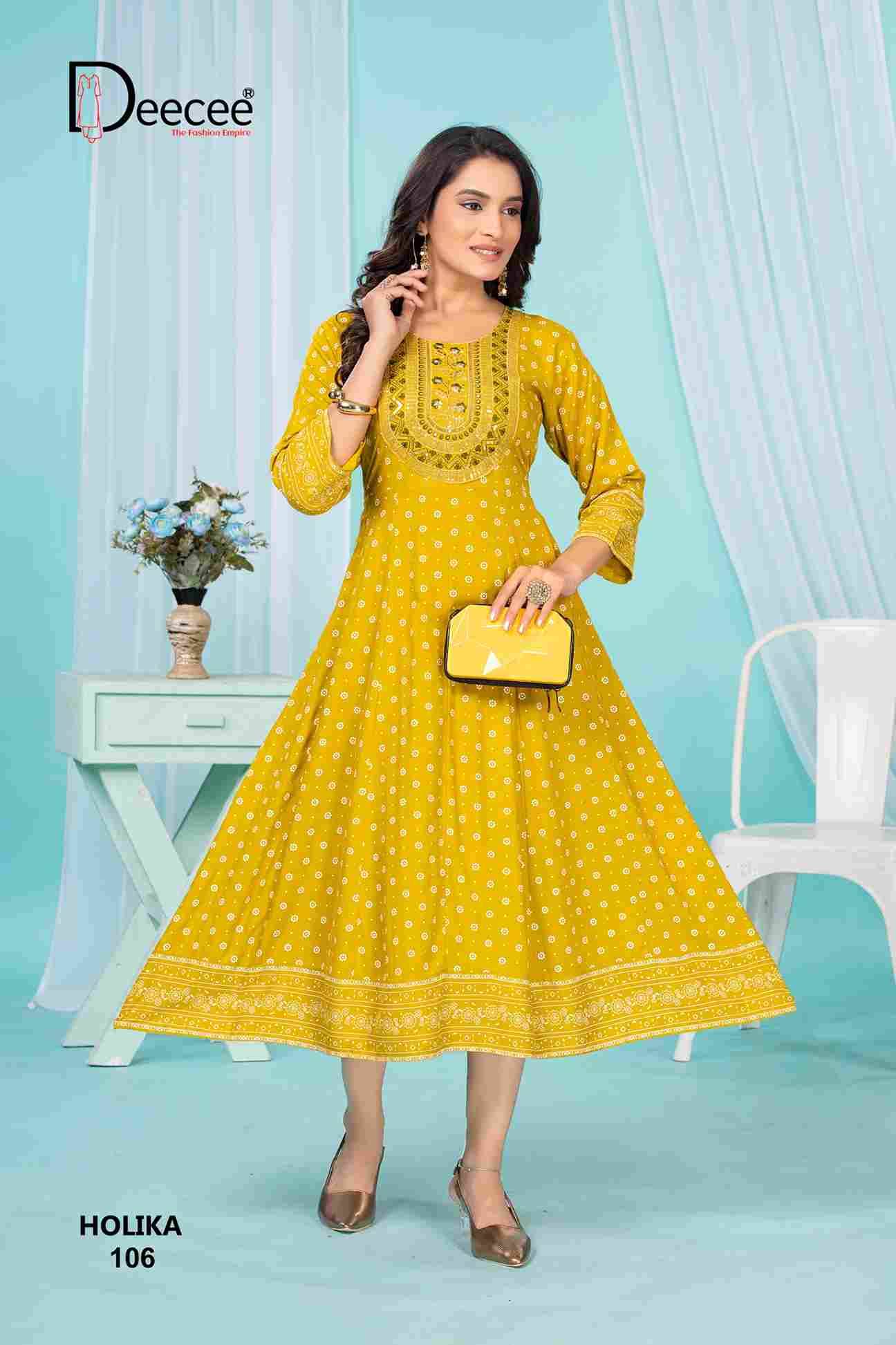 Holika By Dee Cee 101 To 106 Series Designer Stylish Fancy Colorful Beautiful Party Wear & Ethnic Wear Collection Heavy Rayon Kurtis At Wholesale Price