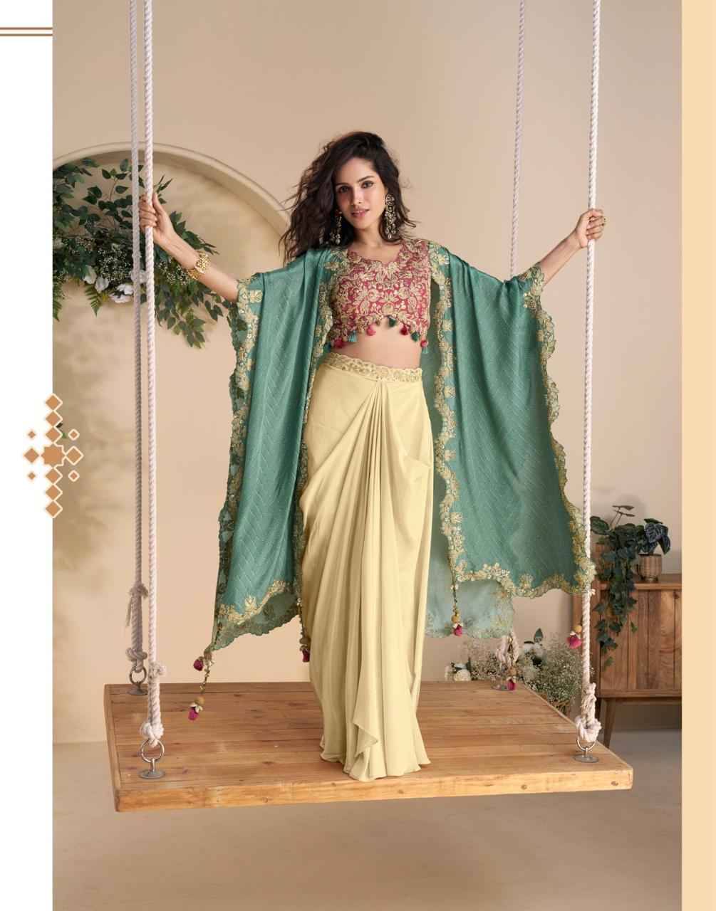 Wonaya By Sayuri 10050 To 10053 Series Designer Beautiful Festive Collection Occasional Wear & Party Wear Chinnon Silk Crop Top With Bottom At Wholesale Price