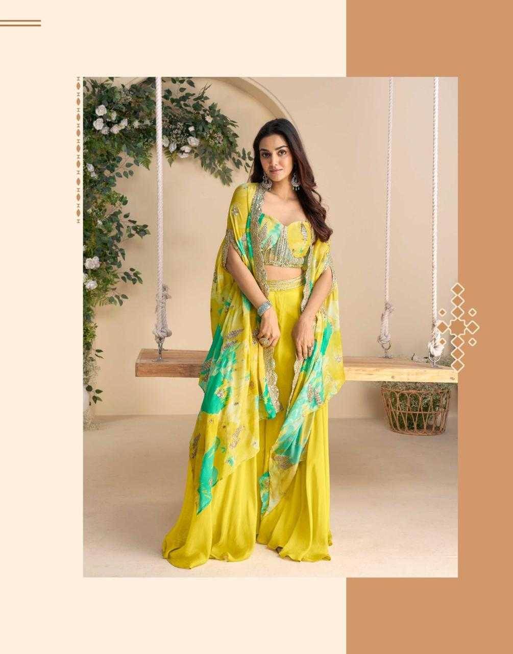 Wonaya By Sayuri 10050 To 10053 Series Designer Beautiful Festive Collection Occasional Wear & Party Wear Chinnon Silk Crop Top With Bottom At Wholesale Price