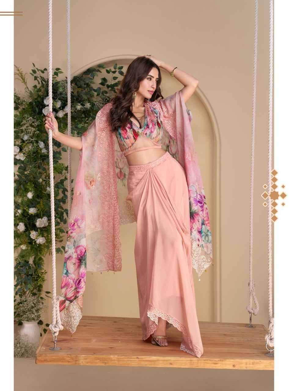 Wonaya By Sayuri 10050 To 10053 Series Designer Beautiful Festive Collection Occasional Wear & Party Wear Chinnon Silk Crop Top With Bottom At Wholesale Price