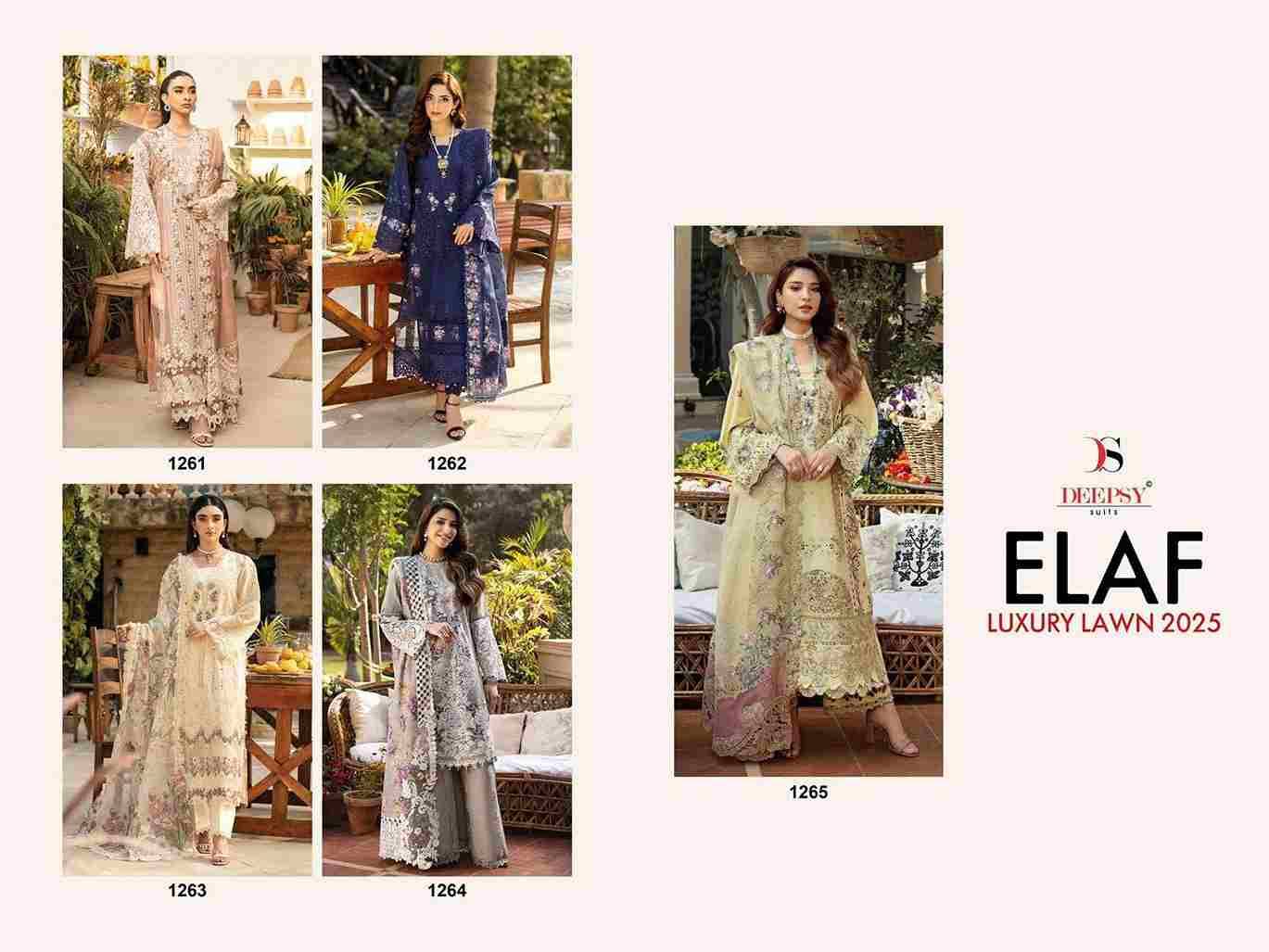 Elaf Luxury Lawn-2025 By Deepsy Suits 1261 To 1265 Series Designer Pakistani Suits Beautiful Fancy Stylish Colorful Party Wear & Occasional Wear Pure Cotton Dresses At Wholesale Price