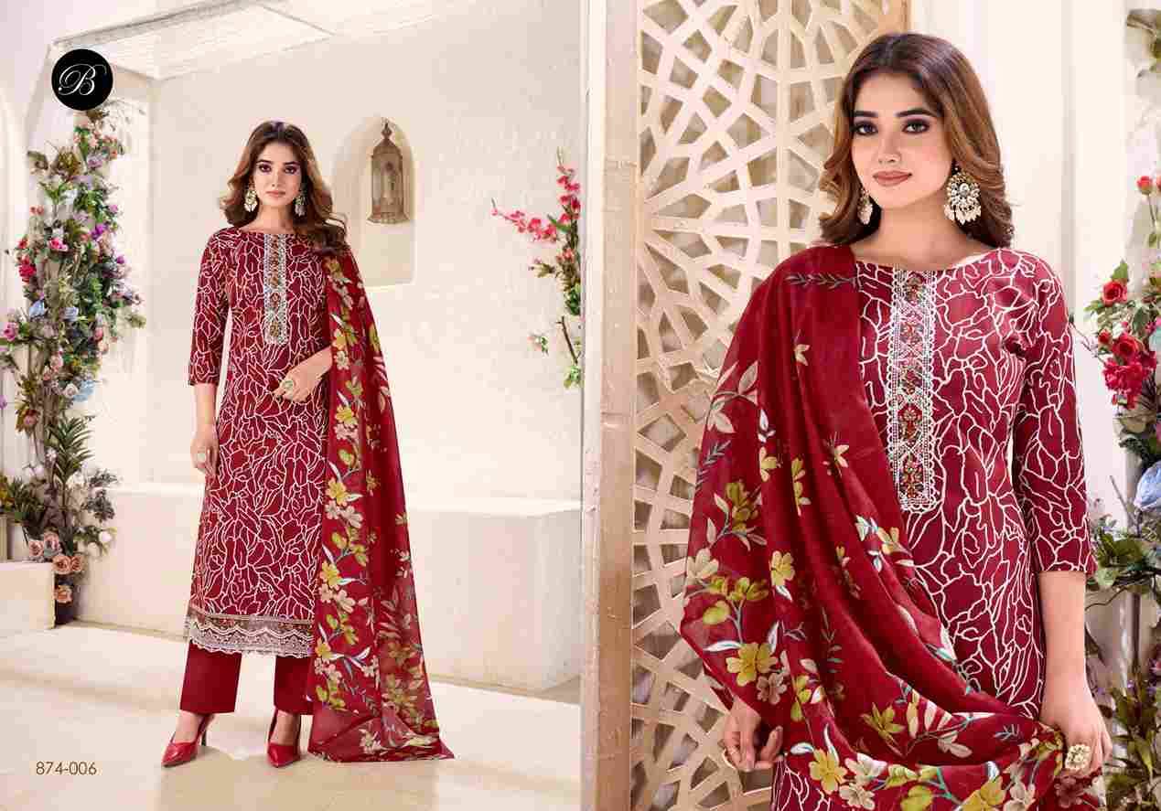 Nazma By Belliza 874-001 To 874-006 Series Beautiful Festive Suits Stylish Fancy Colorful Casual Wear & Ethnic Wear Pure Cotton Dresses At Wholesale Price