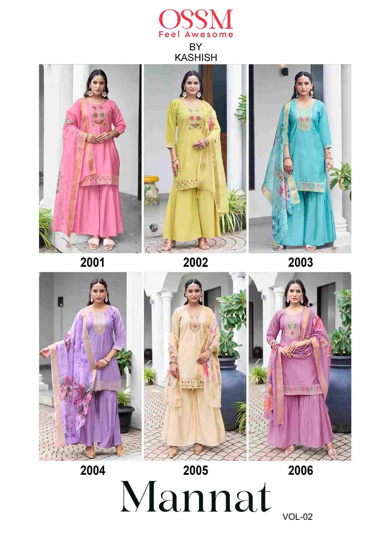 Mannat Vol-2 By Ossm 2001 To 2006 Series Beautiful Sharara Suits Colorful Stylish Fancy Casual Wear & Ethnic Wear Viscose Silk Dresses At Wholesale Price