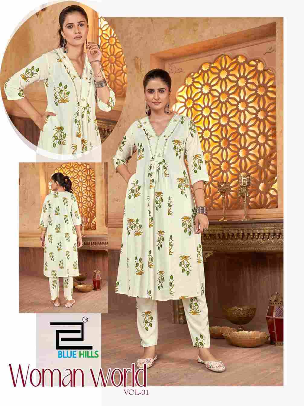 Woman World Vol-1 By Blue Hills 1001 To 1004 Series Designer Stylish Fancy Colorful Beautiful Party Wear & Ethnic Wear Collection Rayon Print Kurtis With Bottom At Wholesale Price