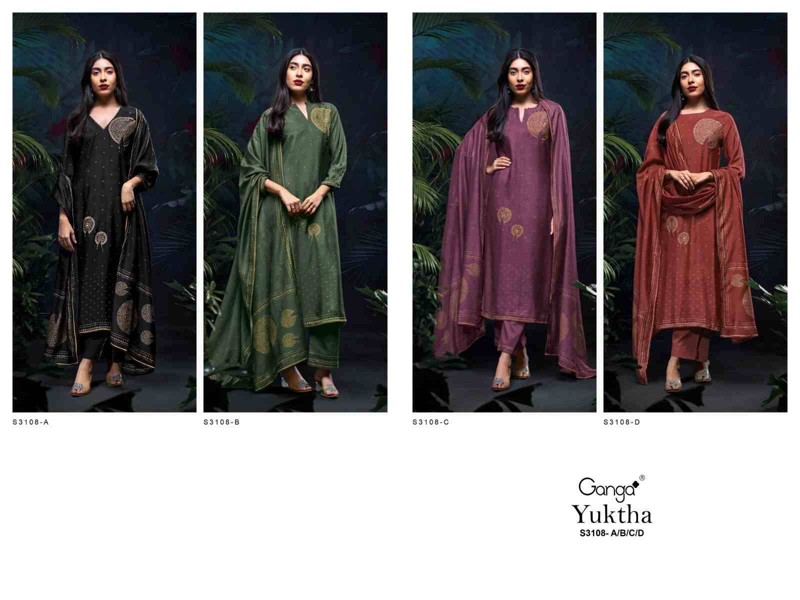 Yuktha-3108 By Ganga Fashion 3108-A To 3108-D Series Beautiful Festive Suits Colorful Stylish Fancy Casual Wear & Ethnic Wear Pure Bemberg Silk Dresses At Wholesale Price