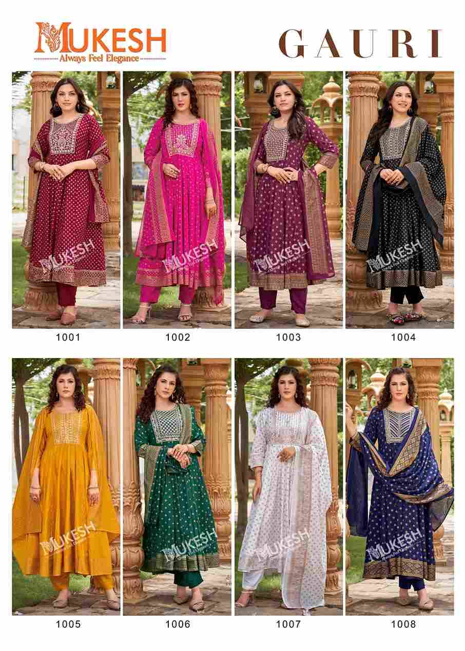 Gauri By Mukesh 1001 To 1008 Series Beautiful Stylish Festive Suits Fancy Colorful Casual Wear & Ethnic Wear & Ready To Wear Rayon Dresses At Wholesale Price