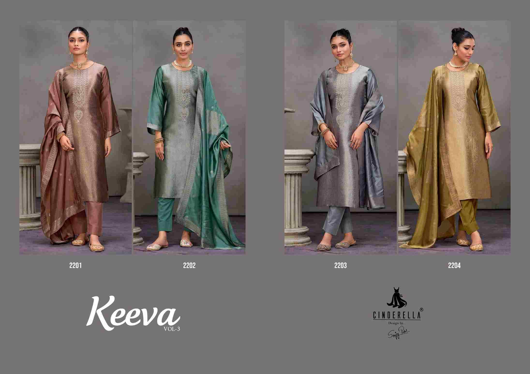 Keeva Vol-3 By Cinderella 2201 To 2204 Series Beautiful Stylish Festive Suits Fancy Colorful Casual Wear & Ethnic Wear & Ready To Wear Bangalori Silk Jacquard Dresses At Wholesale Price