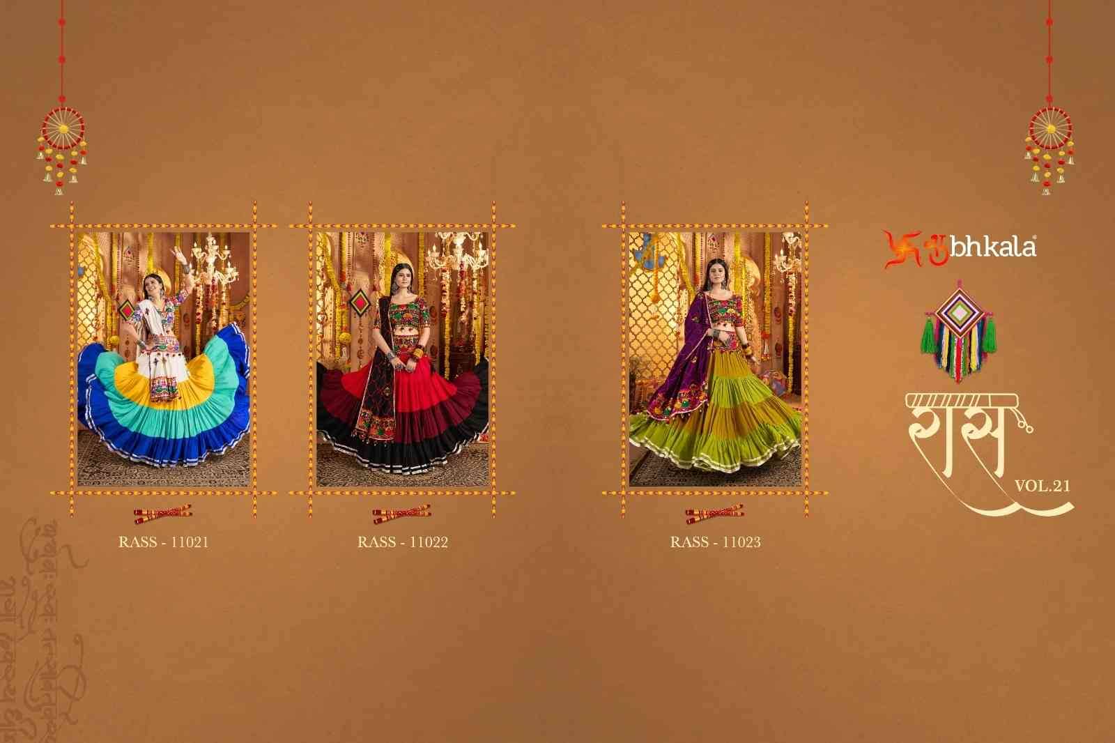 Raas Vol-21 By Shubhkala 11021 To 11023 Series Navratri Wear Collection Beautiful Stylish Colorful Fancy Party Wear & Occasional Wear Viscose Cotton Lehengas At Wholesale Price