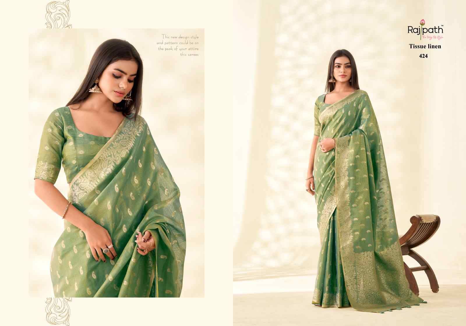 Kanvas Silk By Rajpath 424 To 429 Series Indian Traditional Wear Collection Beautiful Stylish Fancy Colorful Party Wear & Occasional Wear Tissue Silk Sarees At Wholesale Price