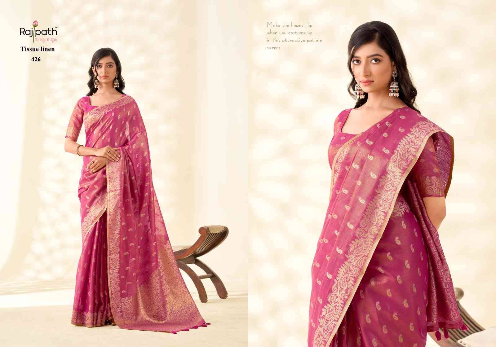 Kanvas Silk By Rajpath 424 To 429 Series Indian Traditional Wear Collection Beautiful Stylish Fancy Colorful Party Wear & Occasional Wear Tissue Silk Sarees At Wholesale Price