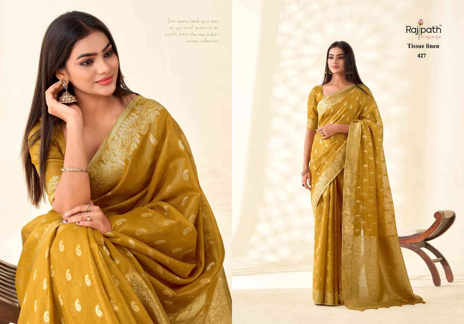Kanvas Silk By Rajpath 424 To 429 Series Indian Traditional Wear Collection Beautiful Stylish Fancy Colorful Party Wear & Occasional Wear Tissue Silk Sarees At Wholesale Price