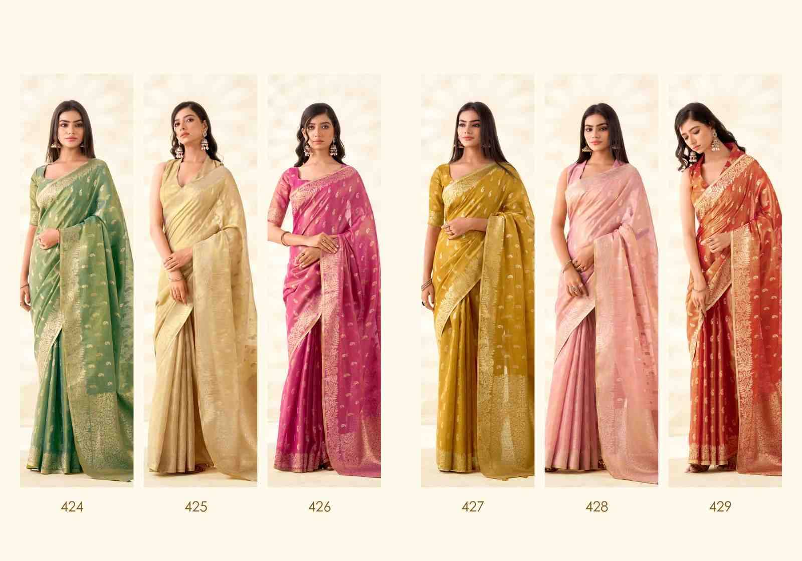Kanvas Silk By Rajpath 424 To 429 Series Indian Traditional Wear Collection Beautiful Stylish Fancy Colorful Party Wear & Occasional Wear Tissue Silk Sarees At Wholesale Price