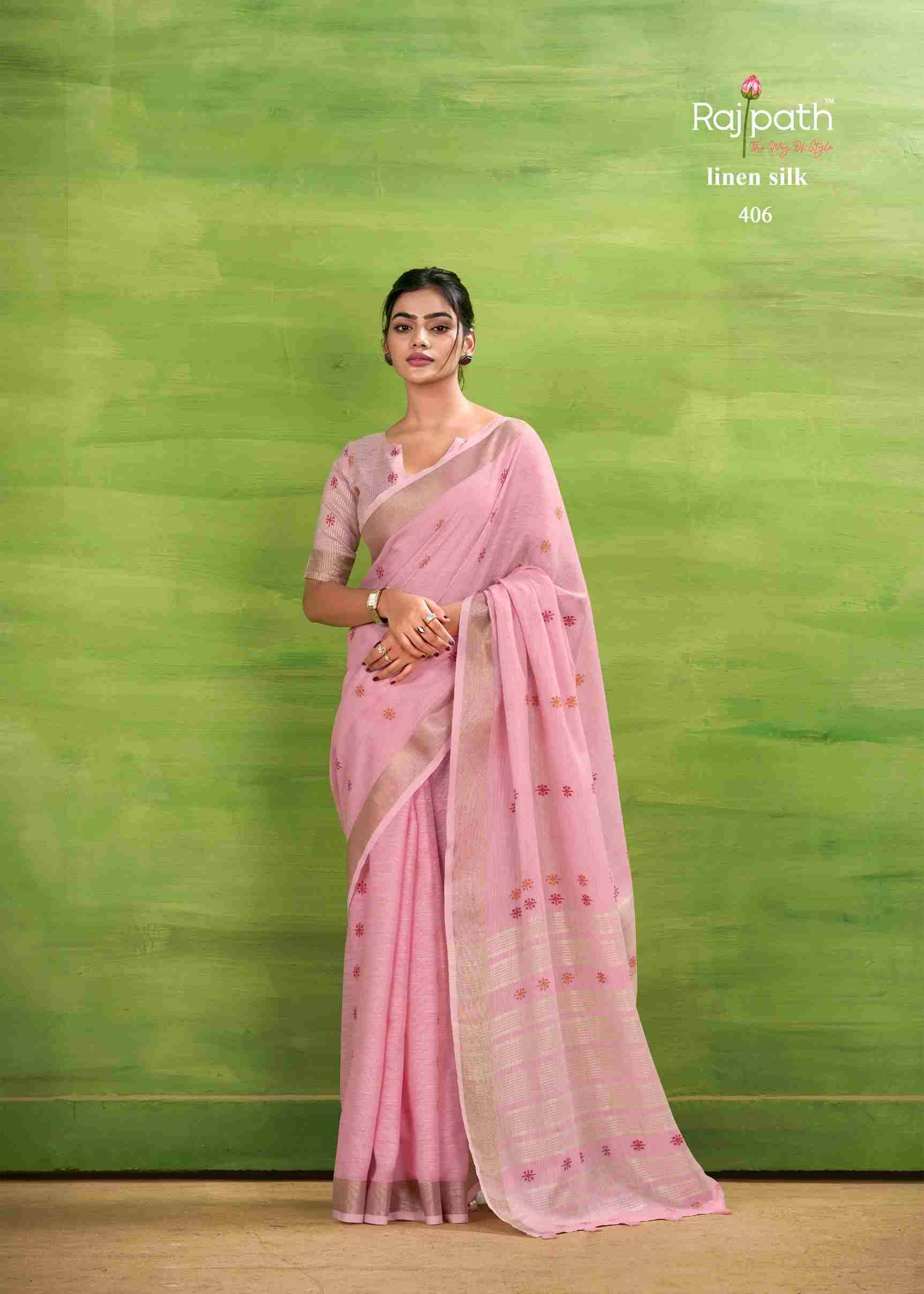 Sunrise Silk By Rajpath 406 To 411 Series Indian Traditional Wear Collection Beautiful Stylish Fancy Colorful Party Wear & Occasional Wear Linen Silk Sarees At Wholesale Price