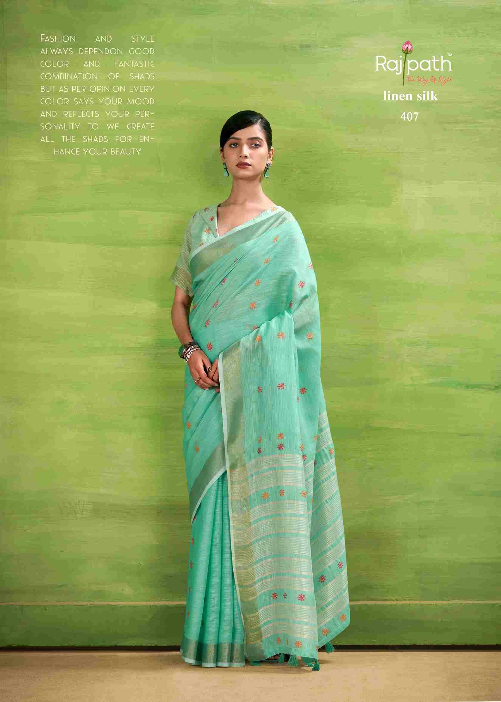 Sunrise Silk By Rajpath 406 To 411 Series Indian Traditional Wear Collection Beautiful Stylish Fancy Colorful Party Wear & Occasional Wear Linen Silk Sarees At Wholesale Price