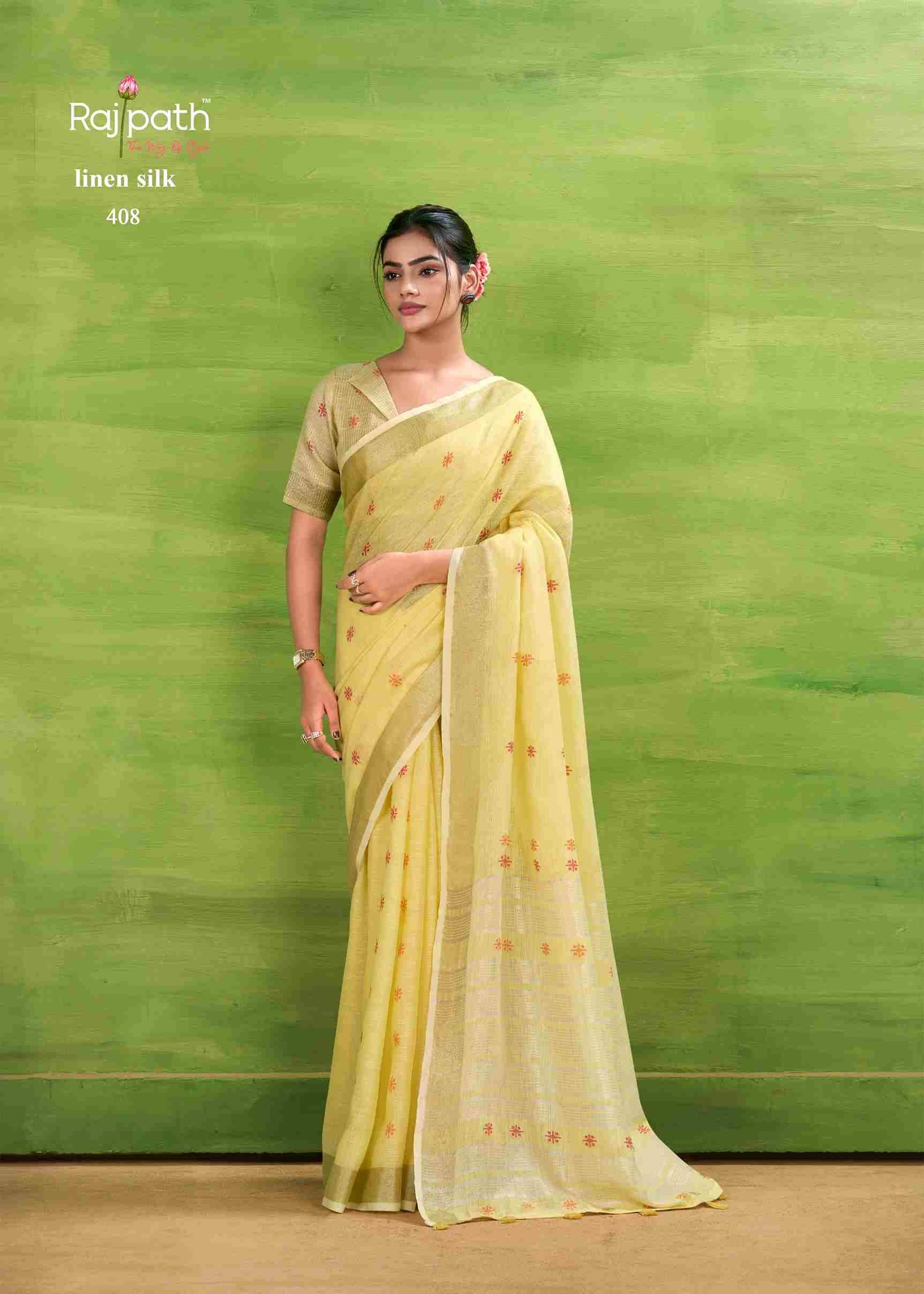Sunrise Silk By Rajpath 406 To 411 Series Indian Traditional Wear Collection Beautiful Stylish Fancy Colorful Party Wear & Occasional Wear Linen Silk Sarees At Wholesale Price