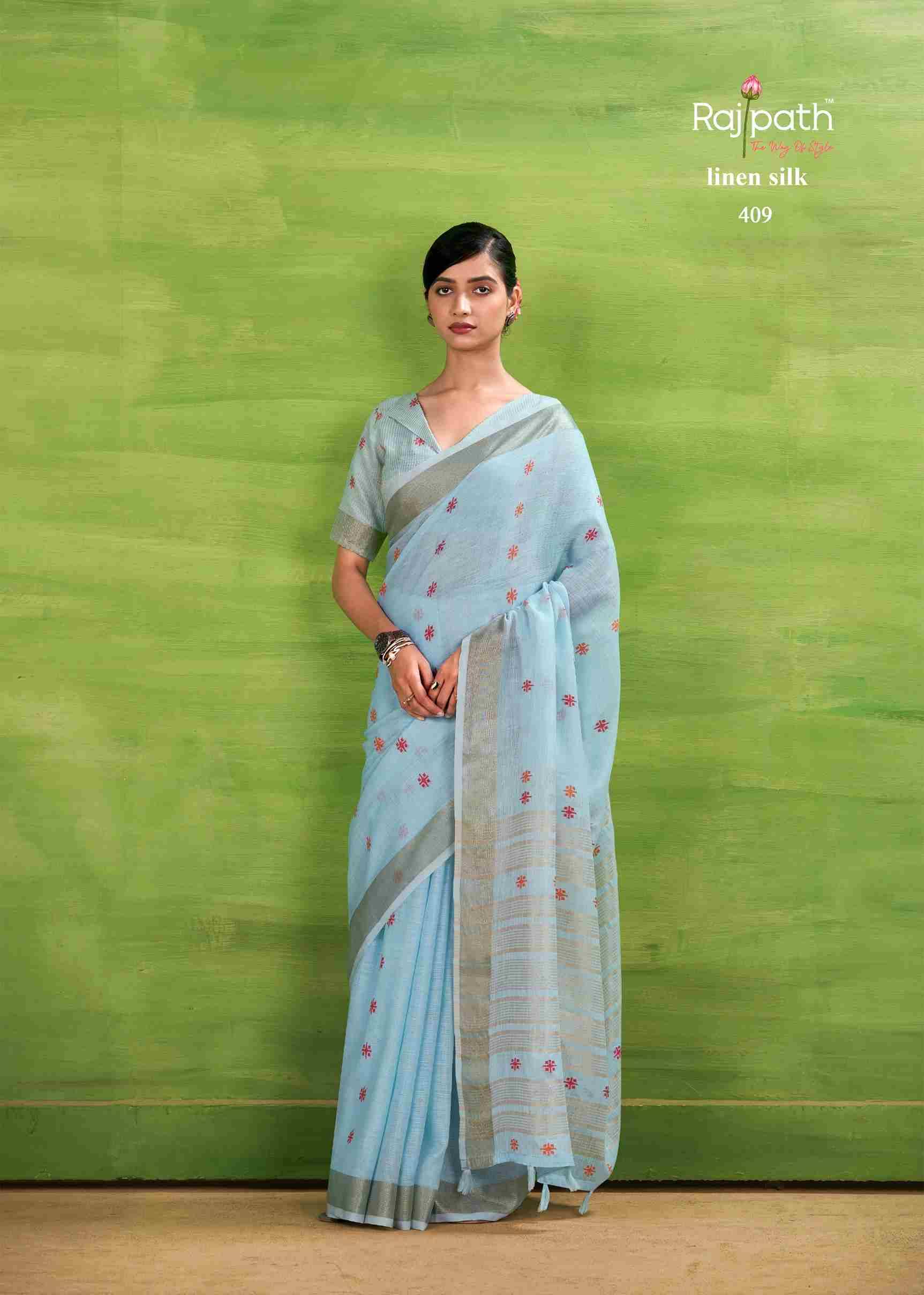 Sunrise Silk By Rajpath 406 To 411 Series Indian Traditional Wear Collection Beautiful Stylish Fancy Colorful Party Wear & Occasional Wear Linen Silk Sarees At Wholesale Price