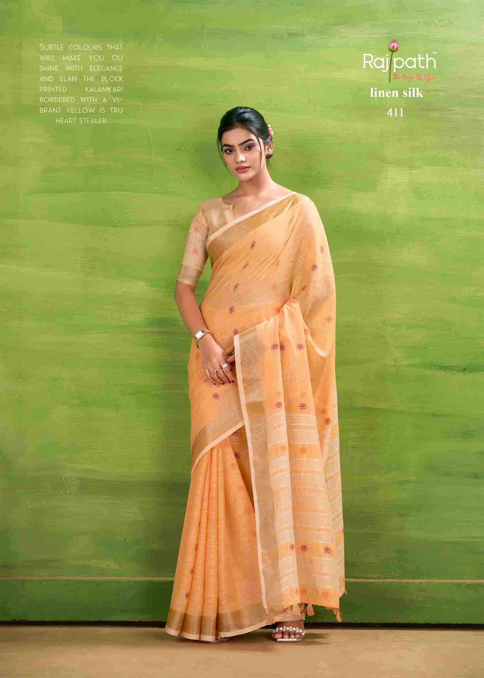 Sunrise Silk By Rajpath 406 To 411 Series Indian Traditional Wear Collection Beautiful Stylish Fancy Colorful Party Wear & Occasional Wear Linen Silk Sarees At Wholesale Price