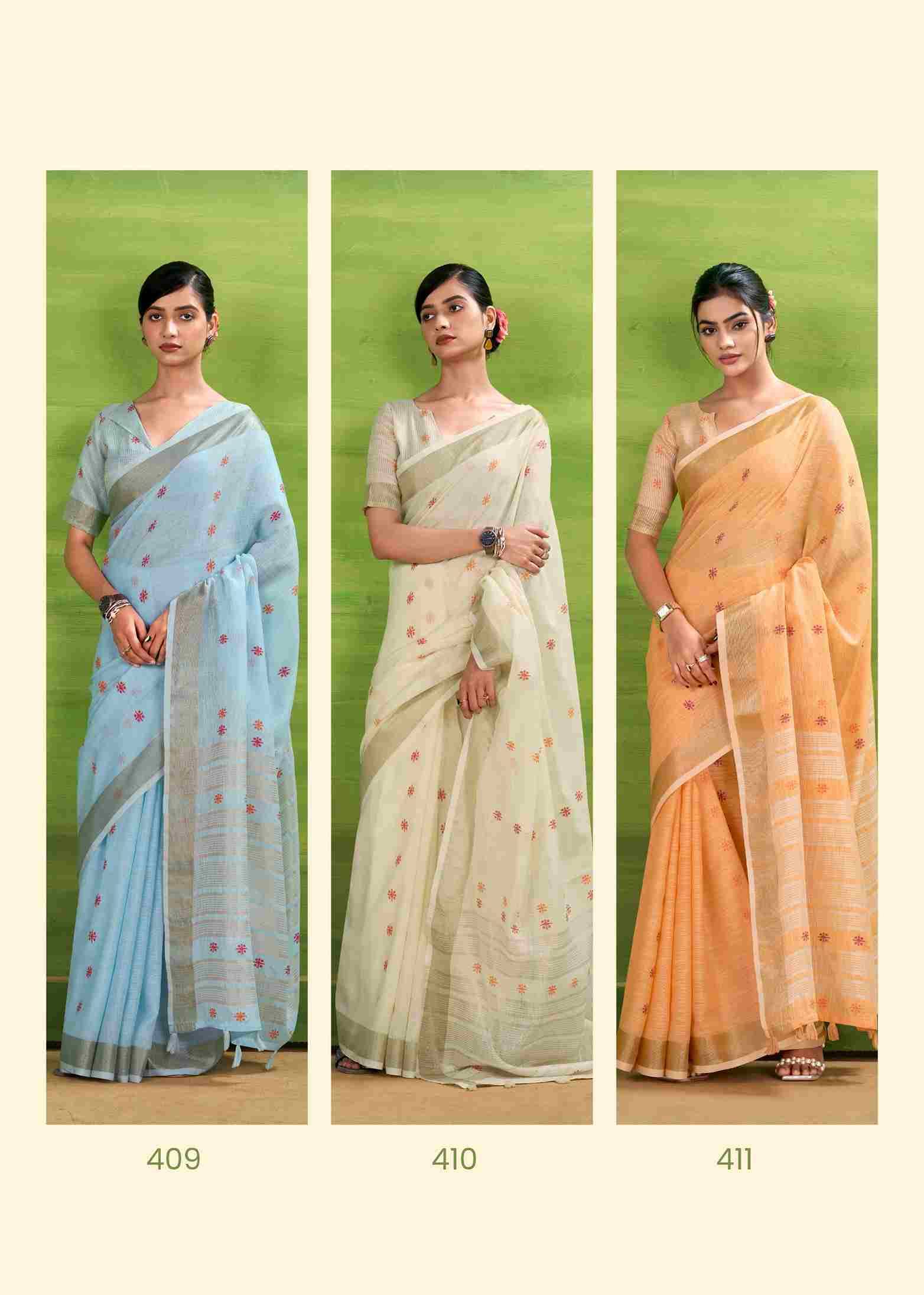 Sunrise Silk By Rajpath 406 To 411 Series Indian Traditional Wear Collection Beautiful Stylish Fancy Colorful Party Wear & Occasional Wear Linen Silk Sarees At Wholesale Price