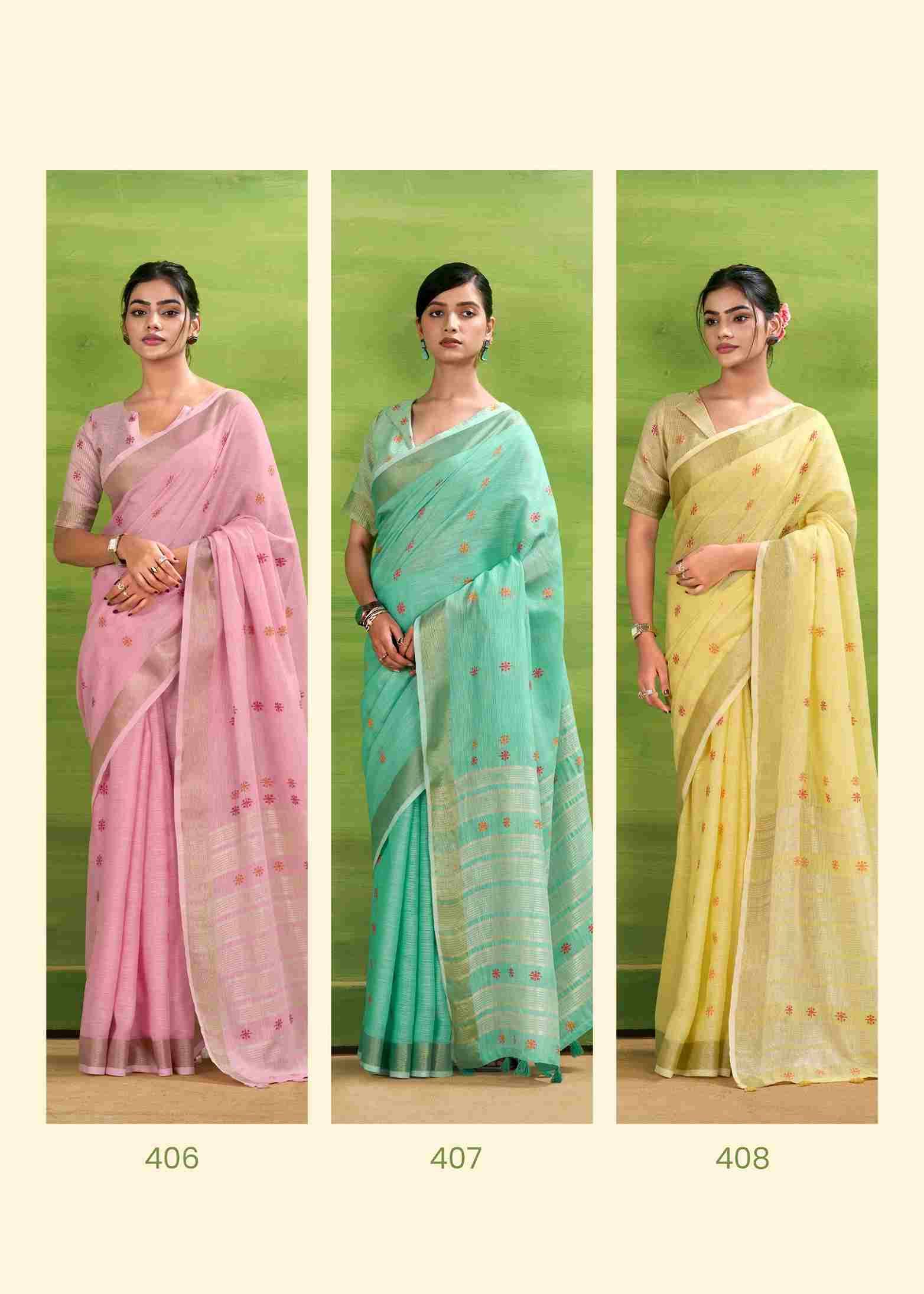 Sunrise Silk By Rajpath 406 To 411 Series Indian Traditional Wear Collection Beautiful Stylish Fancy Colorful Party Wear & Occasional Wear Linen Silk Sarees At Wholesale Price