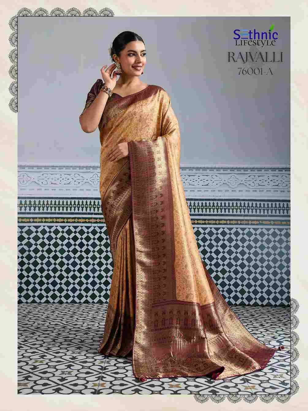 Rajvalli Gold By Sethnic 76001-A To 76001-D Series Indian Traditional Wear Collection Beautiful Stylish Fancy Colorful Party Wear & Occasional Wear Kanjivaram Silk Sarees At Wholesale Price