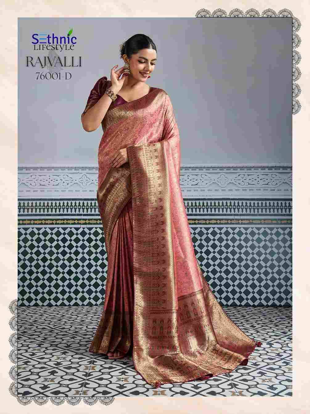 Rajvalli Gold By Sethnic 76001-A To 76001-D Series Indian Traditional Wear Collection Beautiful Stylish Fancy Colorful Party Wear & Occasional Wear Kanjivaram Silk Sarees At Wholesale Price