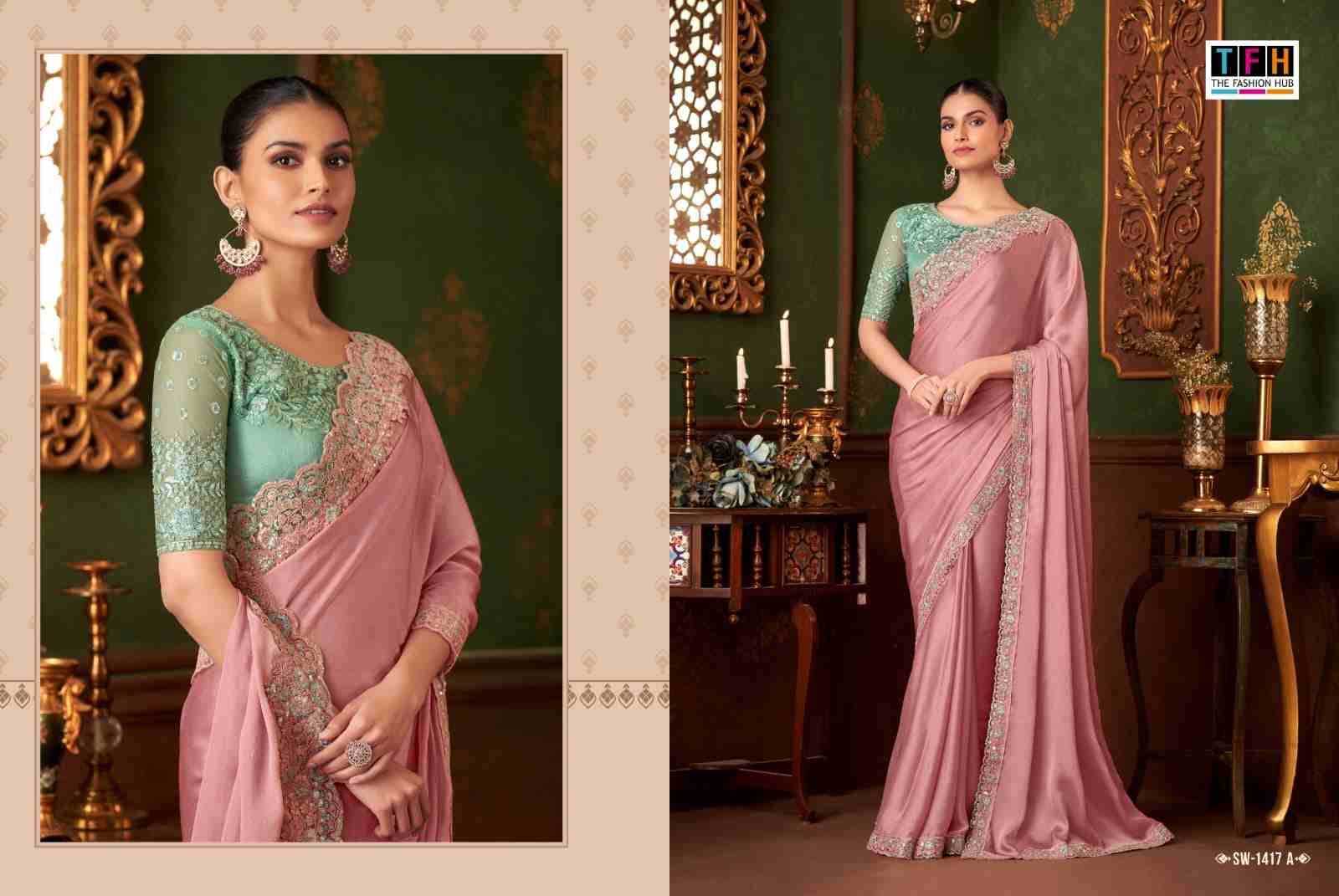 Sandalwood 1417 Colours By TFH 1417-A To 1417-F Series Indian Traditional Wear Collection Beautiful Stylish Fancy Colorful Party Wear & Occasional Wear Chiffon Silk Sarees At Wholesale Price