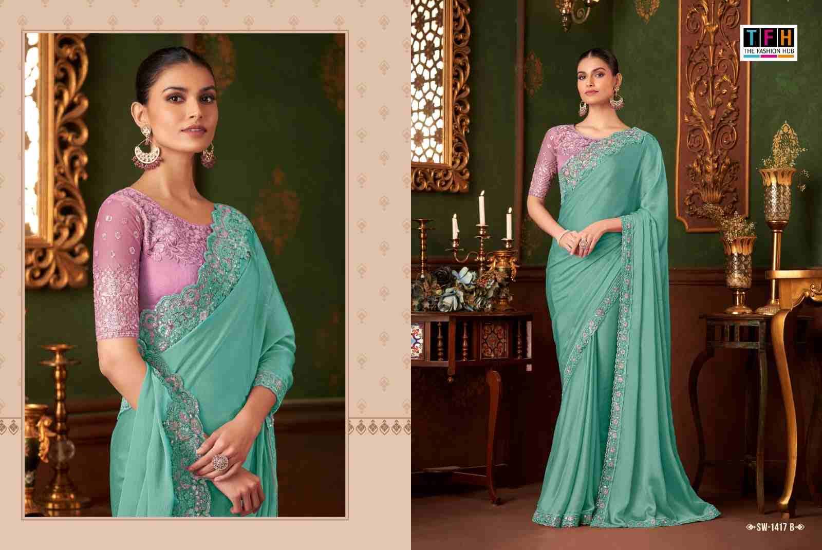 Sandalwood 1417 Colours By TFH 1417-A To 1417-F Series Indian Traditional Wear Collection Beautiful Stylish Fancy Colorful Party Wear & Occasional Wear Chiffon Silk Sarees At Wholesale Price
