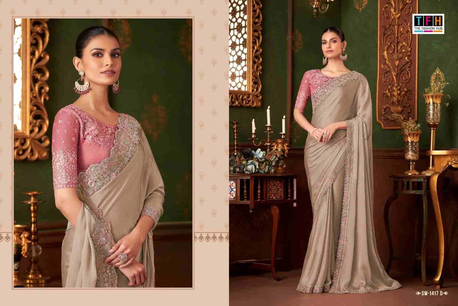 Sandalwood 1417 Colours By TFH 1417-A To 1417-F Series Indian Traditional Wear Collection Beautiful Stylish Fancy Colorful Party Wear & Occasional Wear Chiffon Silk Sarees At Wholesale Price