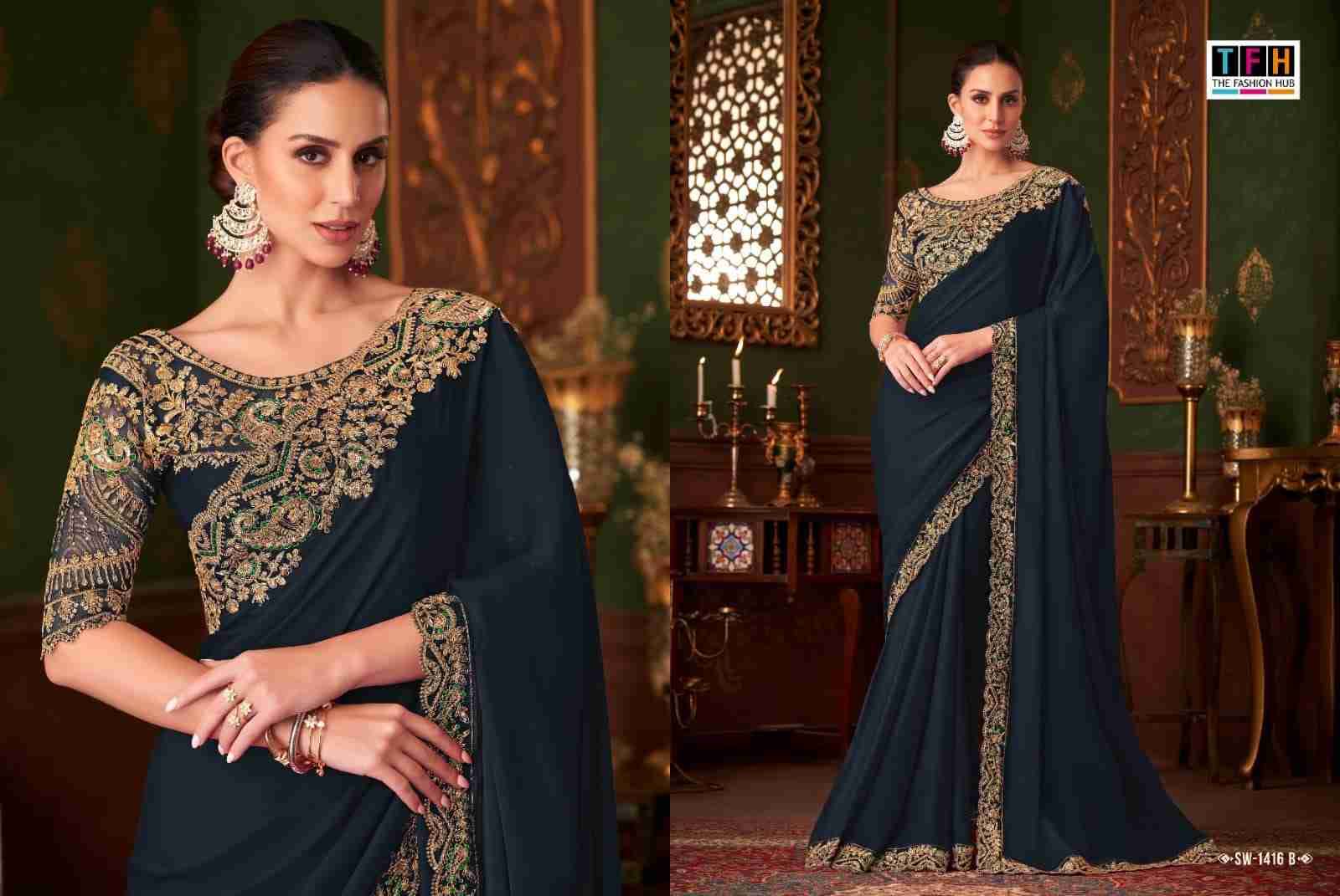 Sandalwood 1416 Colours By TFH 1416-A To 1416-F Series Indian Traditional Wear Collection Beautiful Stylish Fancy Colorful Party Wear & Occasional Wear Satin Silk Sarees At Wholesale Price