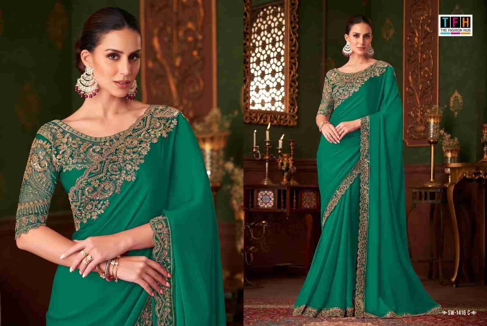 Sandalwood 1416 Colours By TFH 1416-A To 1416-F Series Indian Traditional Wear Collection Beautiful Stylish Fancy Colorful Party Wear & Occasional Wear Satin Silk Sarees At Wholesale Price