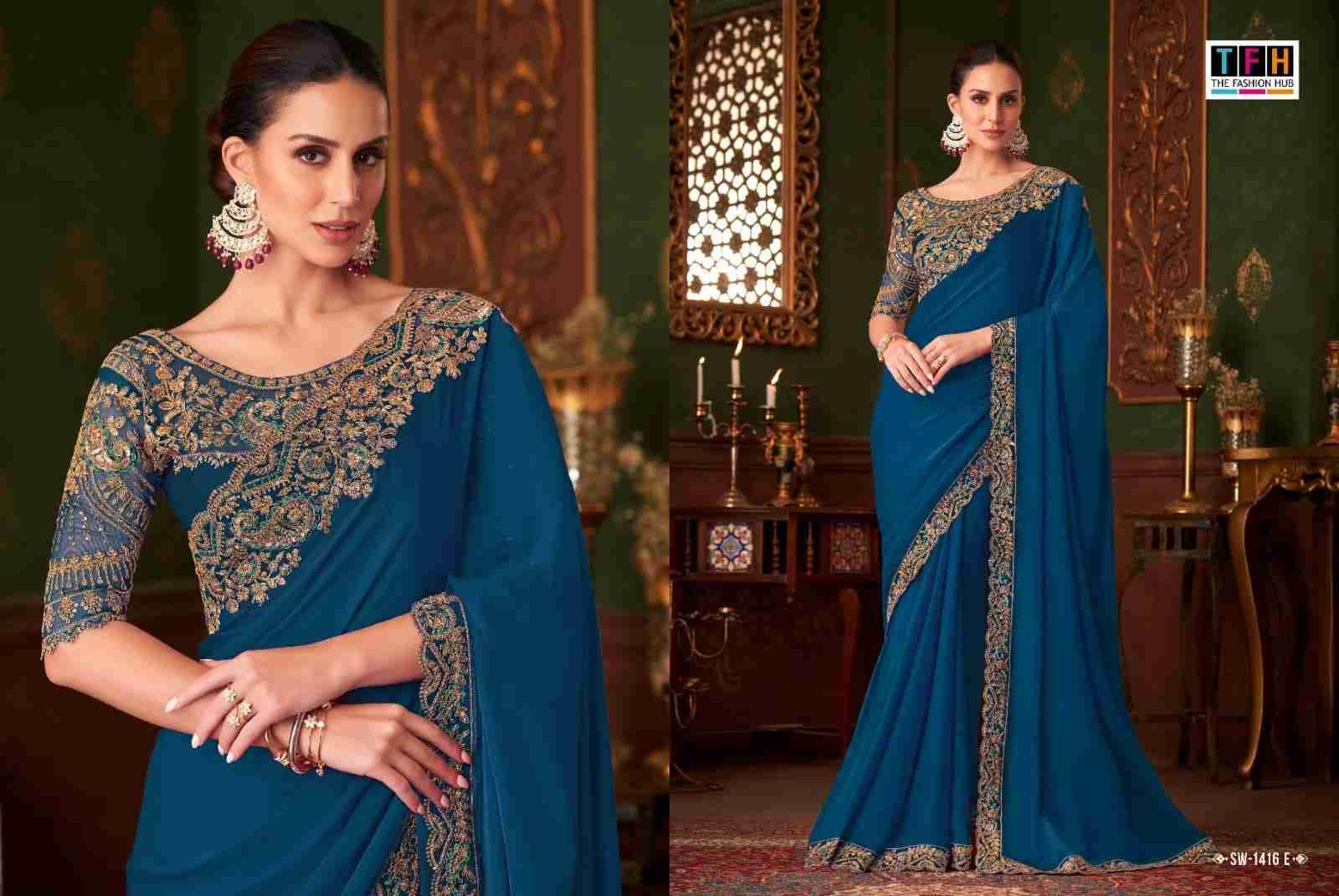 Sandalwood 1416 Colours By TFH 1416-A To 1416-F Series Indian Traditional Wear Collection Beautiful Stylish Fancy Colorful Party Wear & Occasional Wear Satin Silk Sarees At Wholesale Price